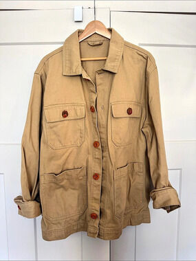 Vintage Hand Embroidered Star Utility Jacket in Brown with Handmade Buttons